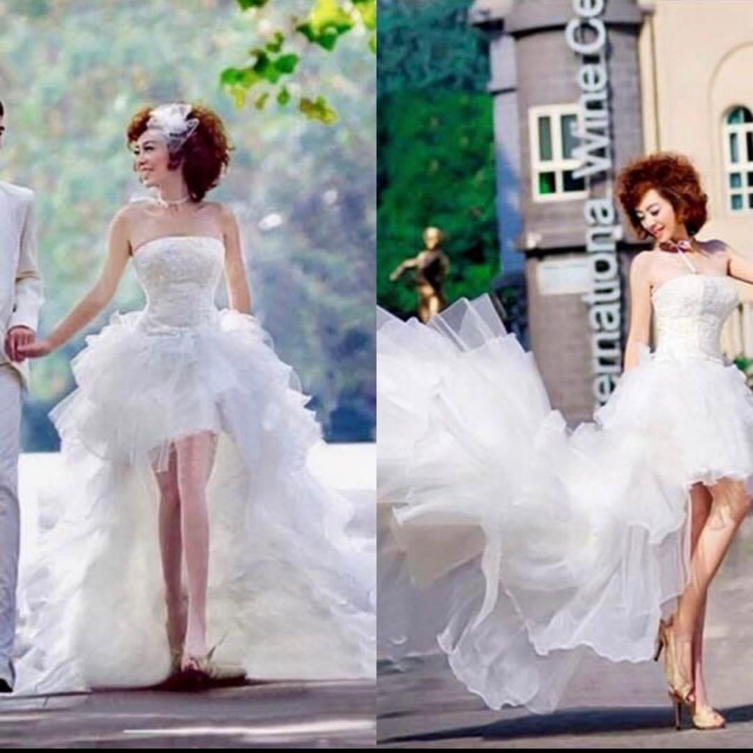 ウェディングドレス　ミニ　前短後長　フィッシュテール