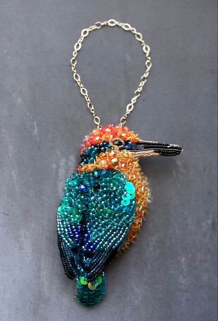 ミヤコショウビン】ビーズ刺繍ブローチバッグチャーム