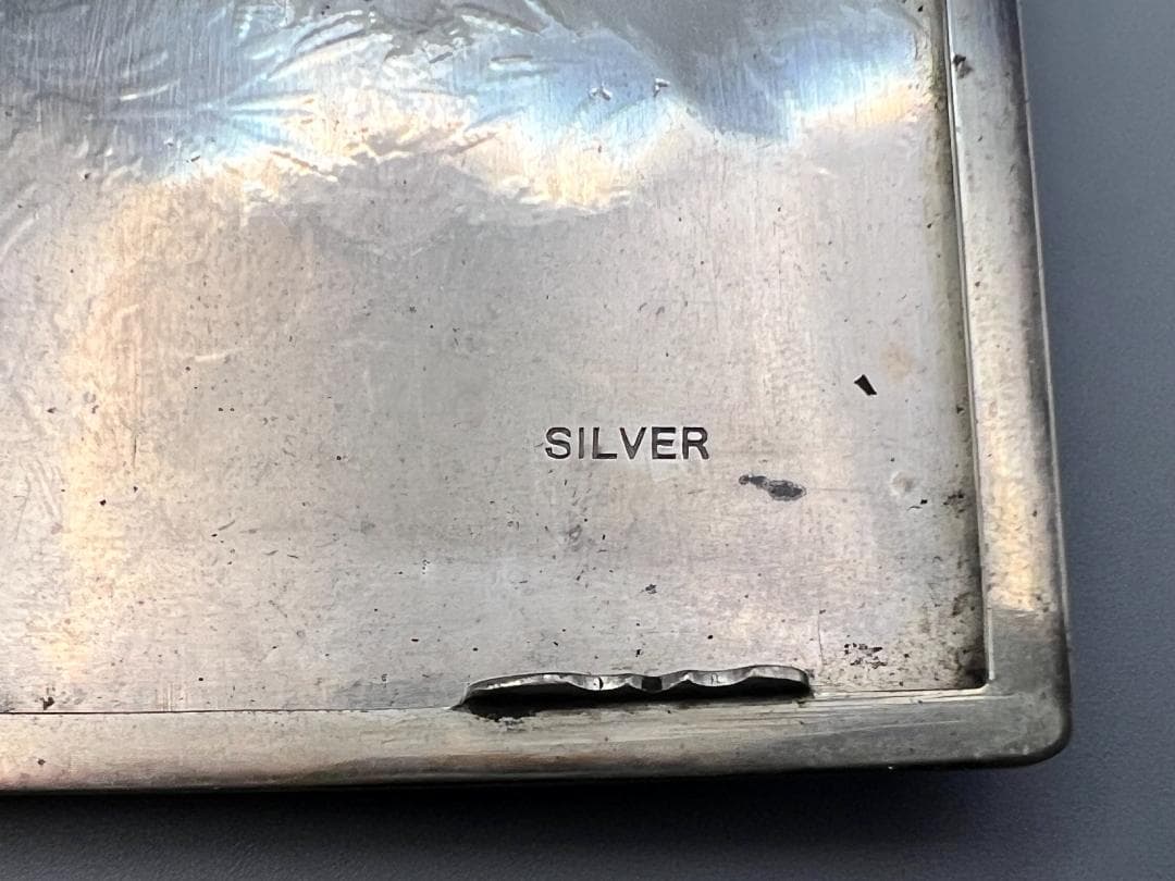 SILVER　刻印　草文　両面手彫　シガレットケース　煙草入れ　銀製品　162g