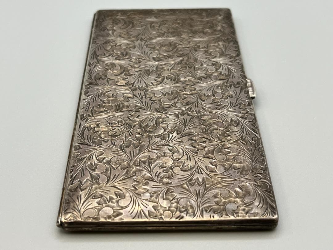 SILVER　刻印　草文　両面手彫　シガレットケース　煙草入れ　銀製品　162g