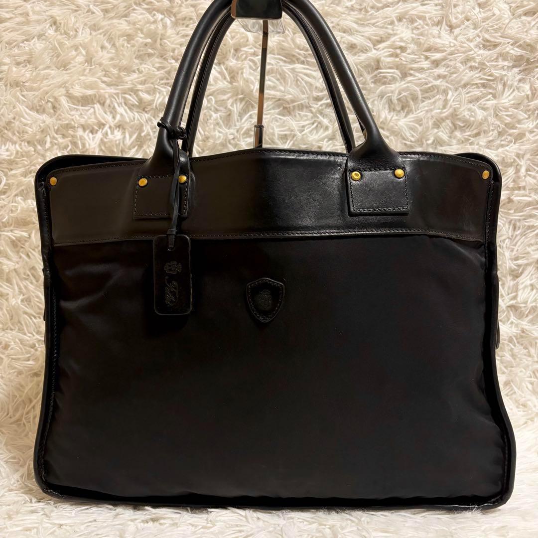 ✨美品✨フェリージ ビジネスバッグ レザー×ナイロン ロゴ 型押し 黒 1845