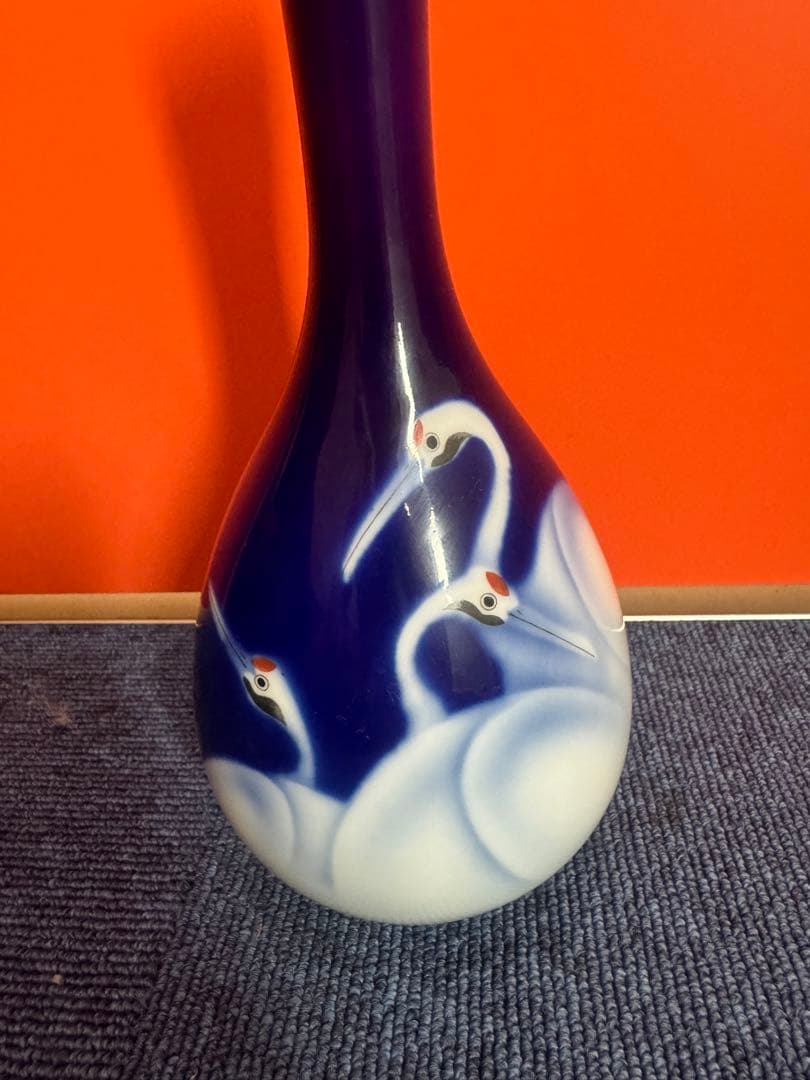 1833 深川製磁　金縁鶴文鶴首花瓶　花入れ