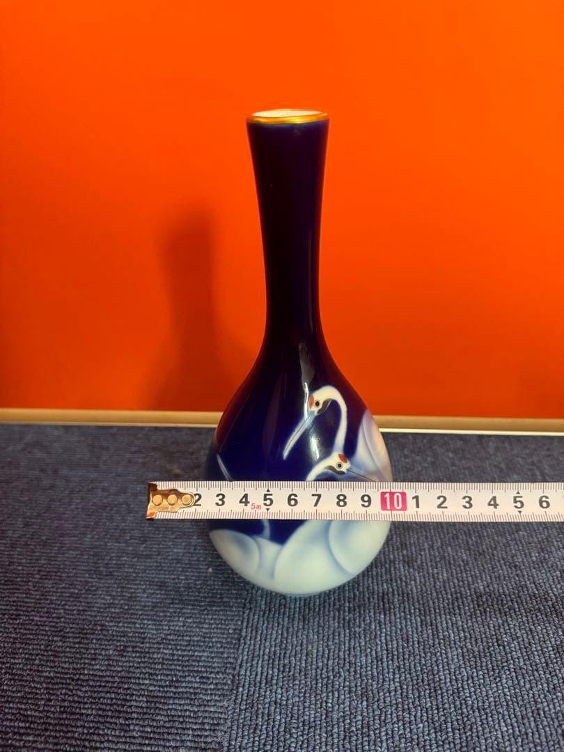 1833 深川製磁　金縁鶴文鶴首花瓶　花入れ