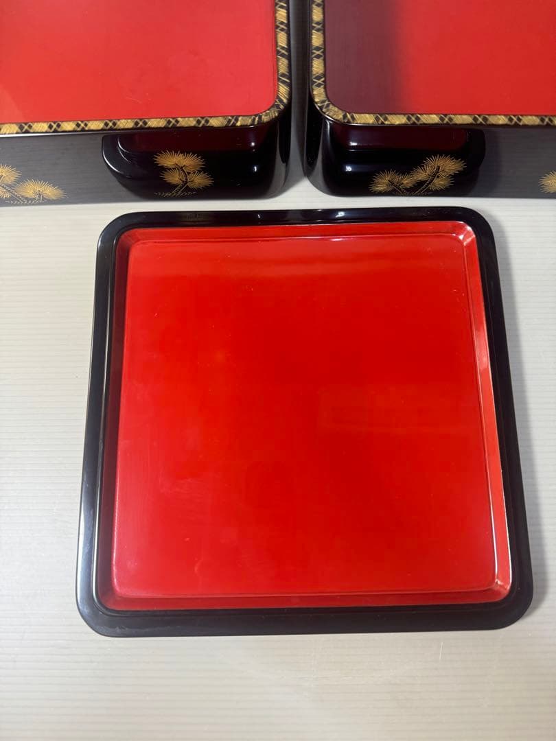 2445 輪島塗　金蒔絵　松鶴文　二重箱