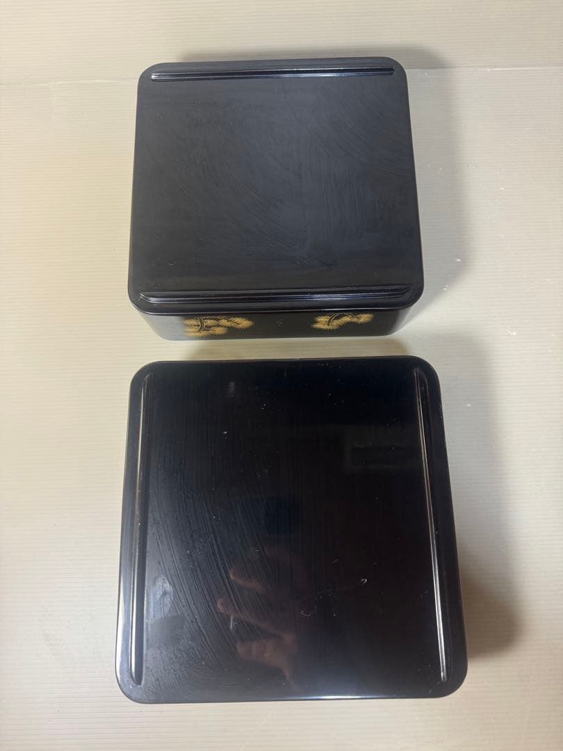 2445 輪島塗 金蒔絵 松鶴文 二重箱