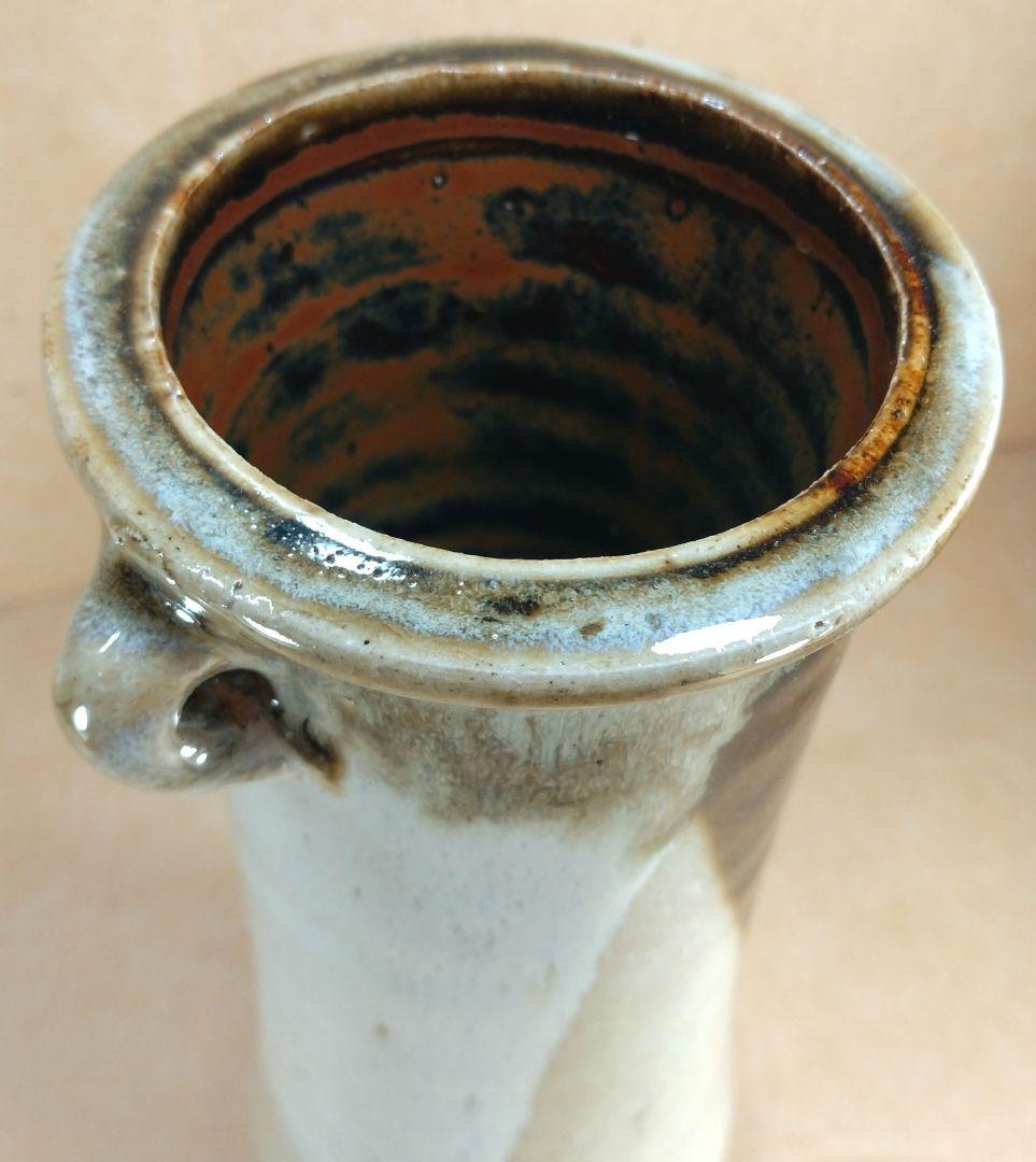 浜田庄司(濱田庄司) 花生(益子焼掛分花瓶) 共箱 益子焼 人間国宝