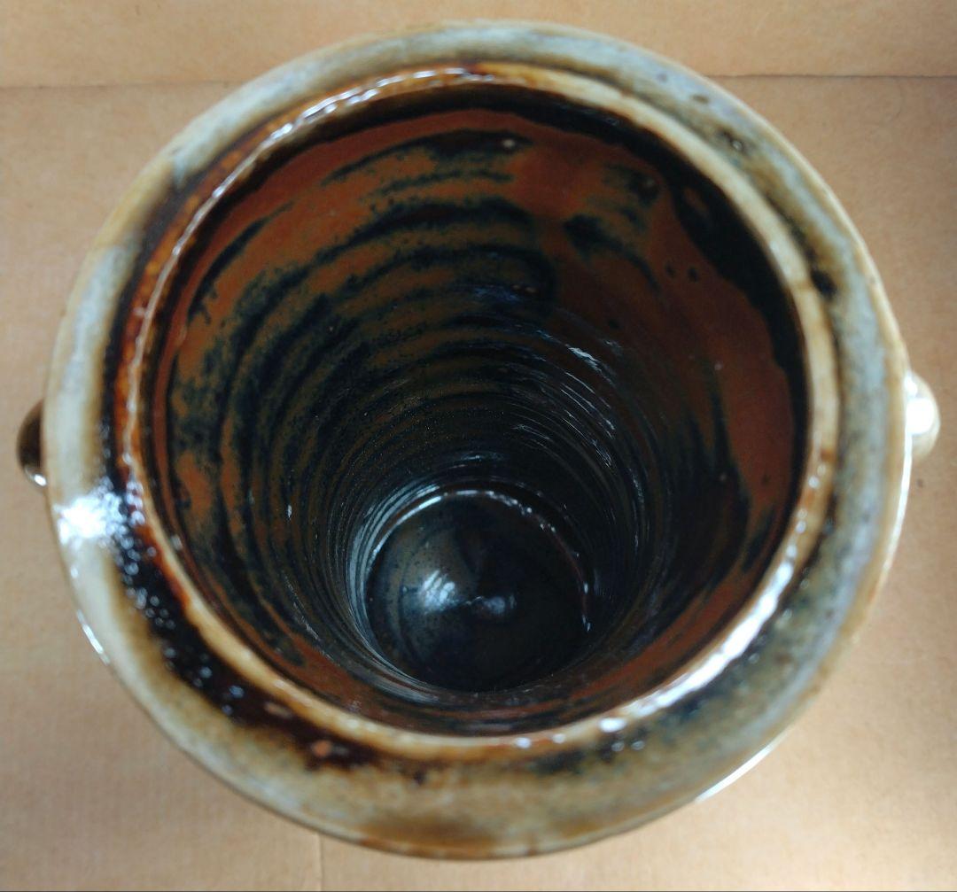 浜田庄司(濱田庄司) 花生(益子焼掛分花瓶) 共箱 益子焼 人間国宝