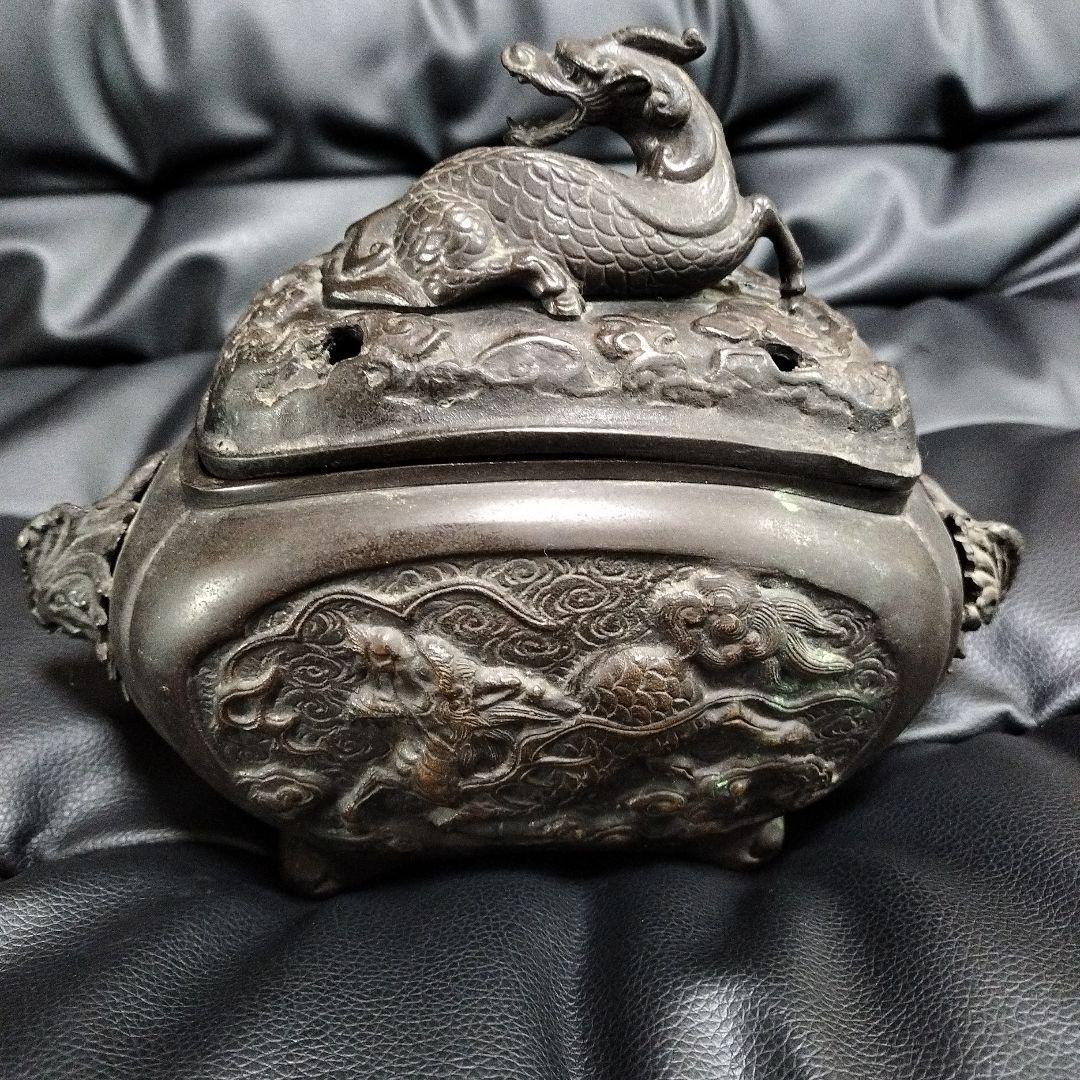 古美術 銘有 銅製 香炉 麒麟 鳳凰 骨董 アンティーク