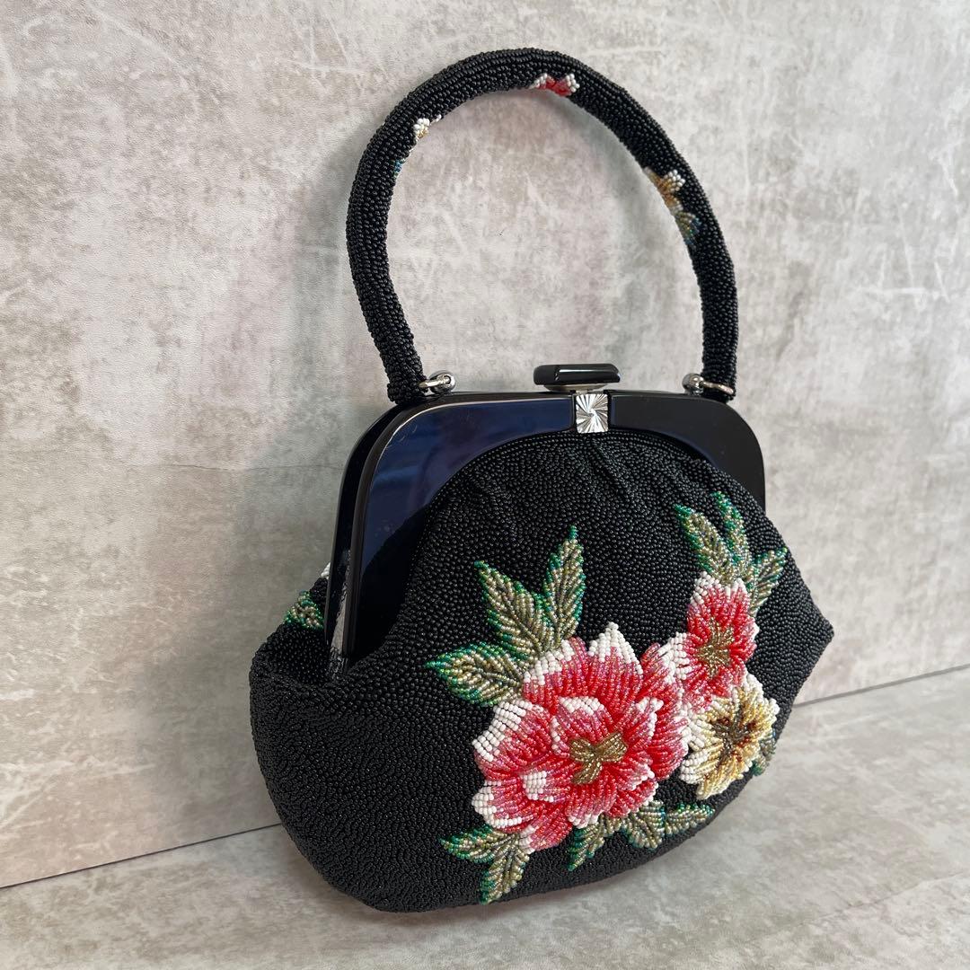 ⭐️一点物⭐️ 総ビーズバッグ 和装 手刺繍 総柄 花柄 和装 がま口