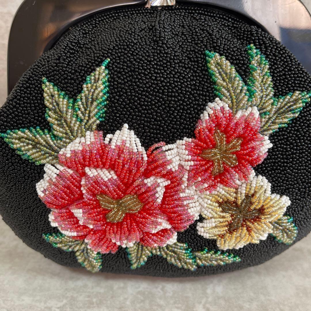 ⭐️一点物⭐️ 総ビーズバッグ 和装 手刺繍 総柄 花柄 和装 がま口