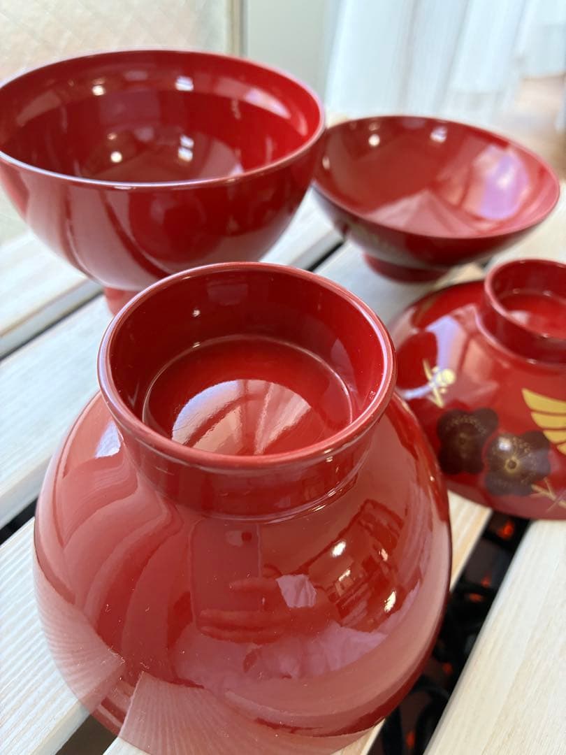 蓋付きお椀　お吸い物碗　漆器　20客セット　お正月　お祝い　赤色