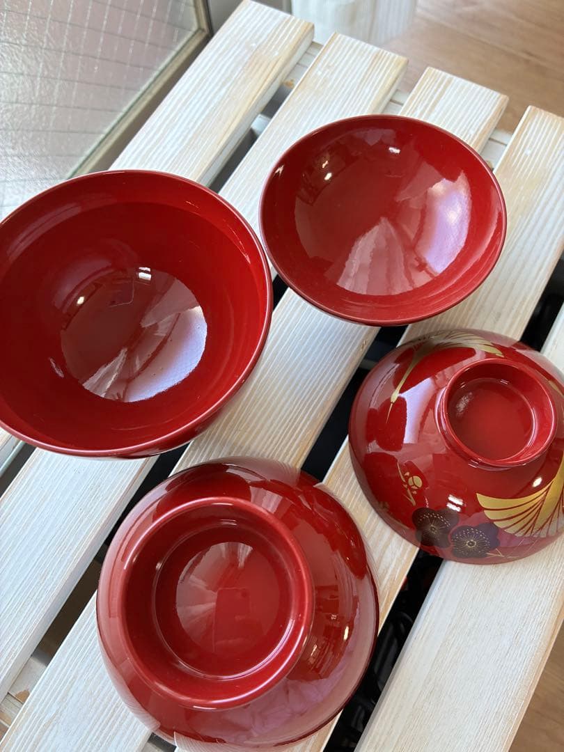 蓋付きお椀　お吸い物碗　漆器　20客セット　お正月　お祝い　赤色