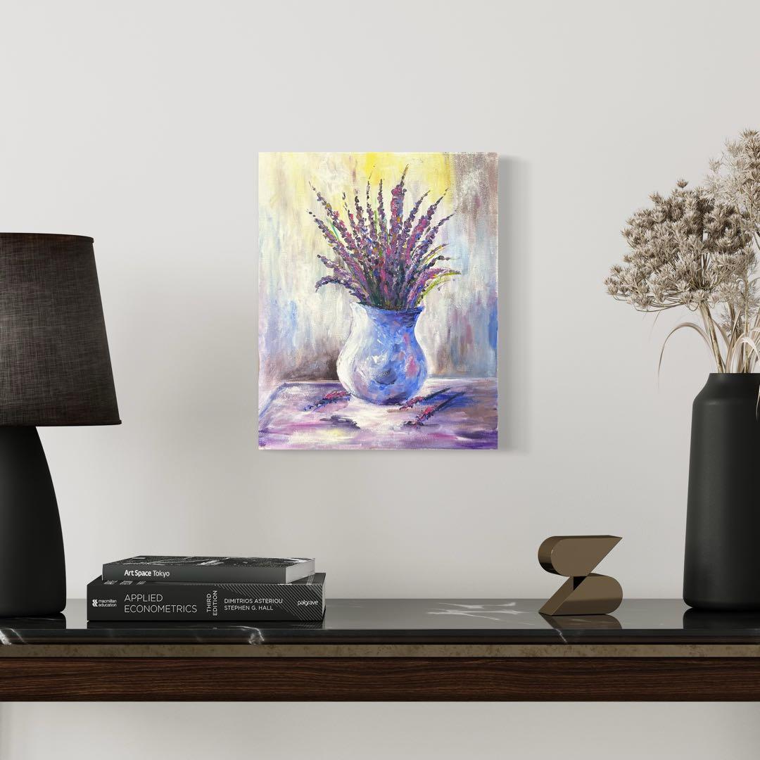 ラベンダーの花瓶 油絵 F3