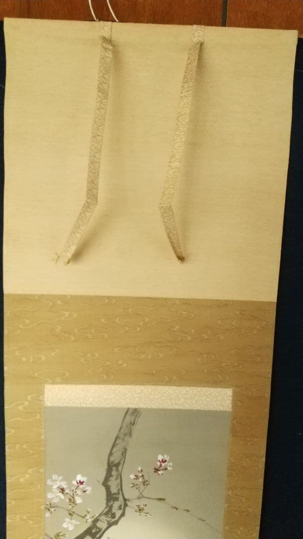 今井景樹日本画 掛軸 絹本 共箱 朧月に桜花 　師:景年 三重出身