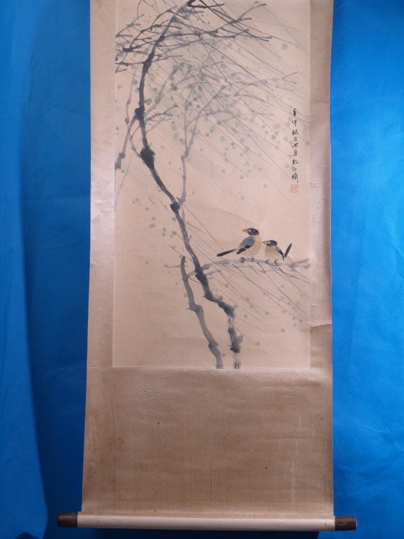 蔵整理品 中国清時代掛け軸 肉筆水彩絵 骨董品I1559A13-1