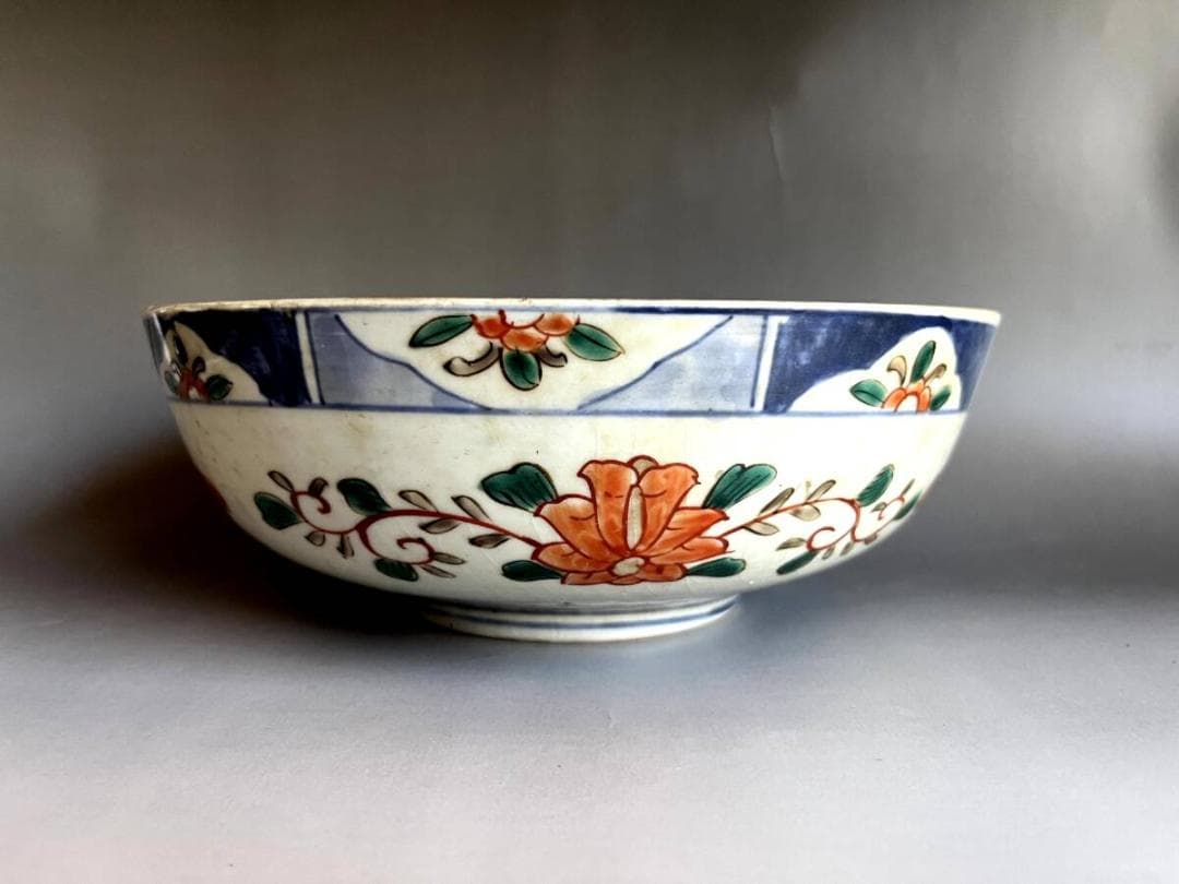 大鉢□赤絵 伊万里 錦絵 鶴亀 松竹梅 鳥 花唐草 古美術 時代物 骨董