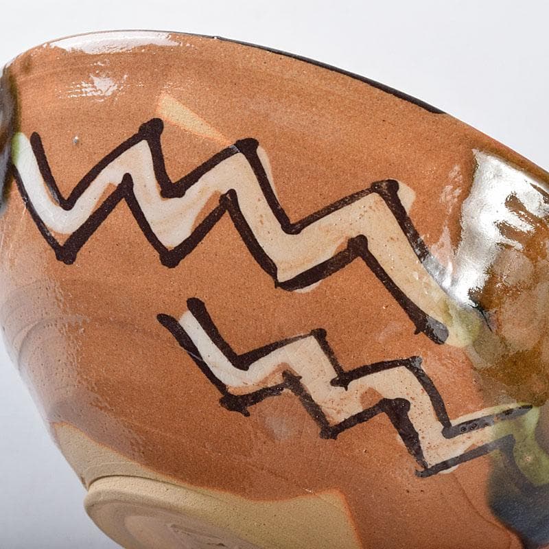 北大路魯山人作 織部焼 於里辺 茶碗 共布共箱 M R8123