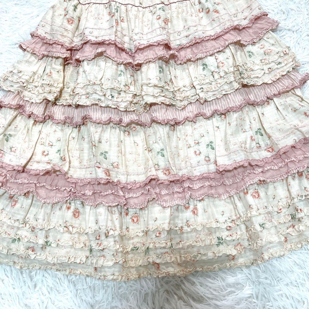 さよちゃん　ピンクハウス　フラワープリント ティアード ミディ スカート