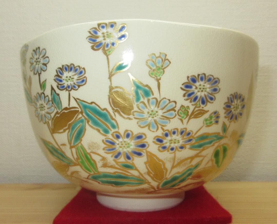 送料込【逢絢亭・新品】茶道具 茶碗 京焼 仁清 都忘れの図 文