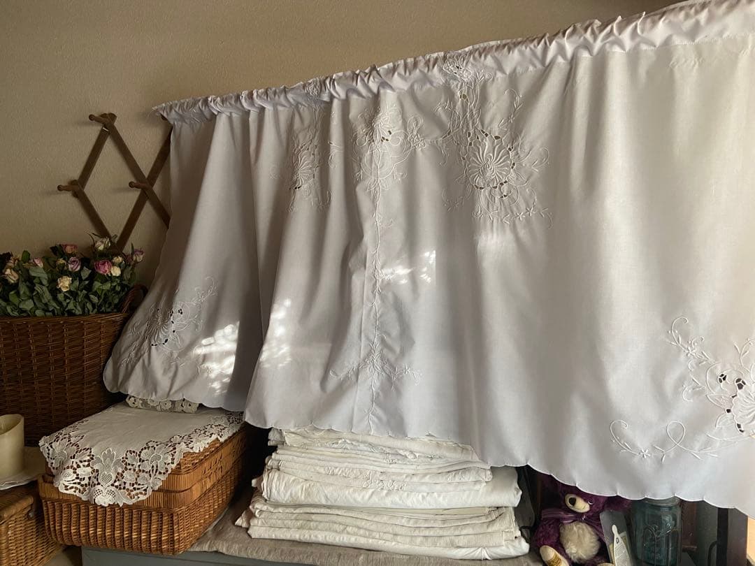 SALEஐ⋆*フランスアンティーク・花柄刺繍カフェカーテン