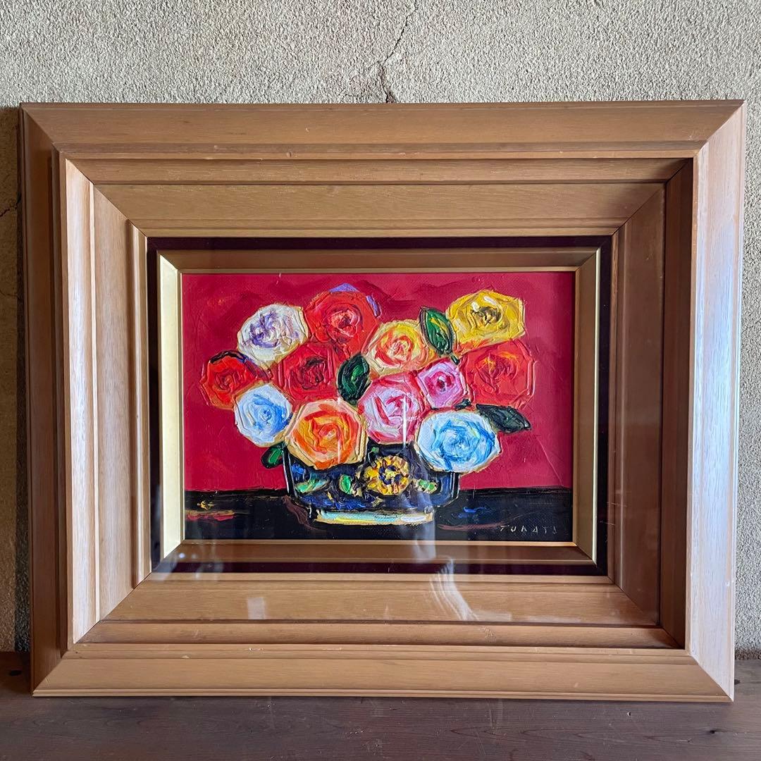 市村司 バラ 本人サイン入り 絵画 油彩画 SMサイズ 額付き 25.2.8