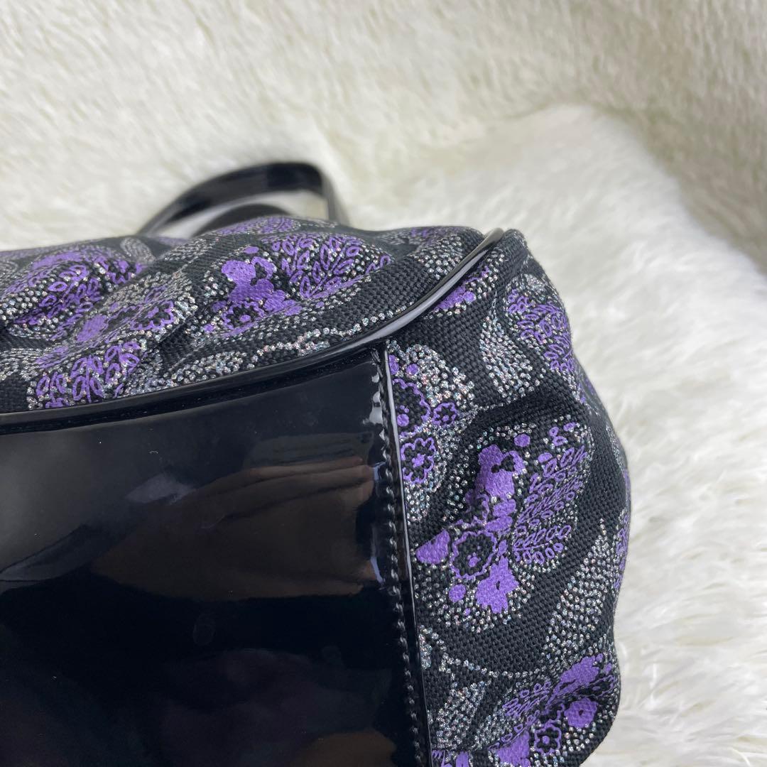 美品 ANNA SUI アナスイ ハンドバッグ がま口 花柄 紫 黒 保存袋付