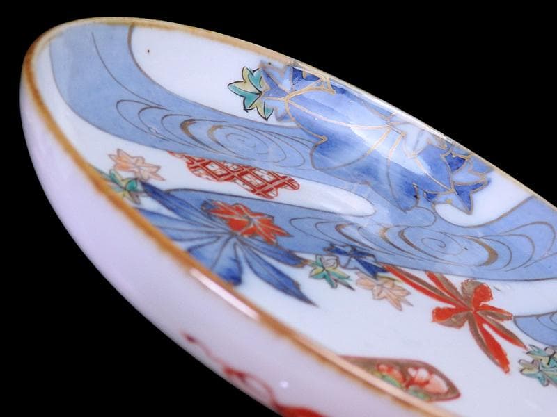 古伊万里　金襴手　竜田川に紅葉の図　５寸皿　C105AS-CZb