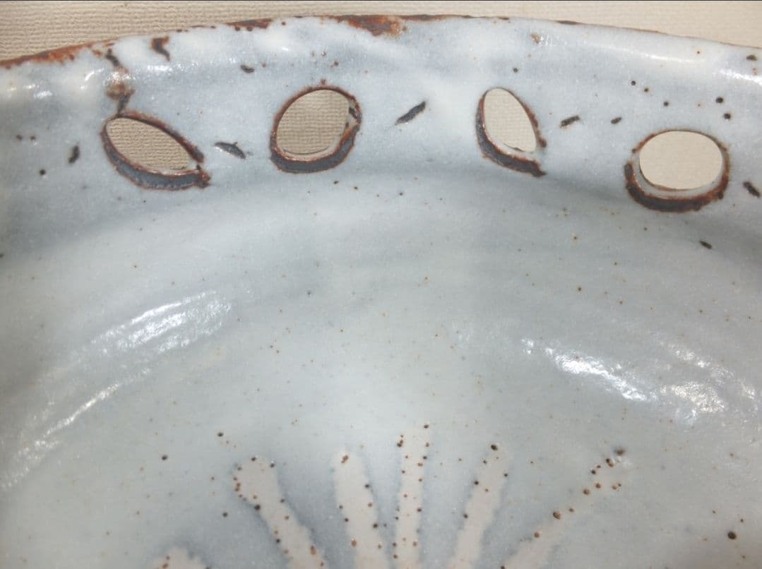 真作保証 藤原敬介 (恭助) 鼡志野透紋花器 二重箱 県指定無形