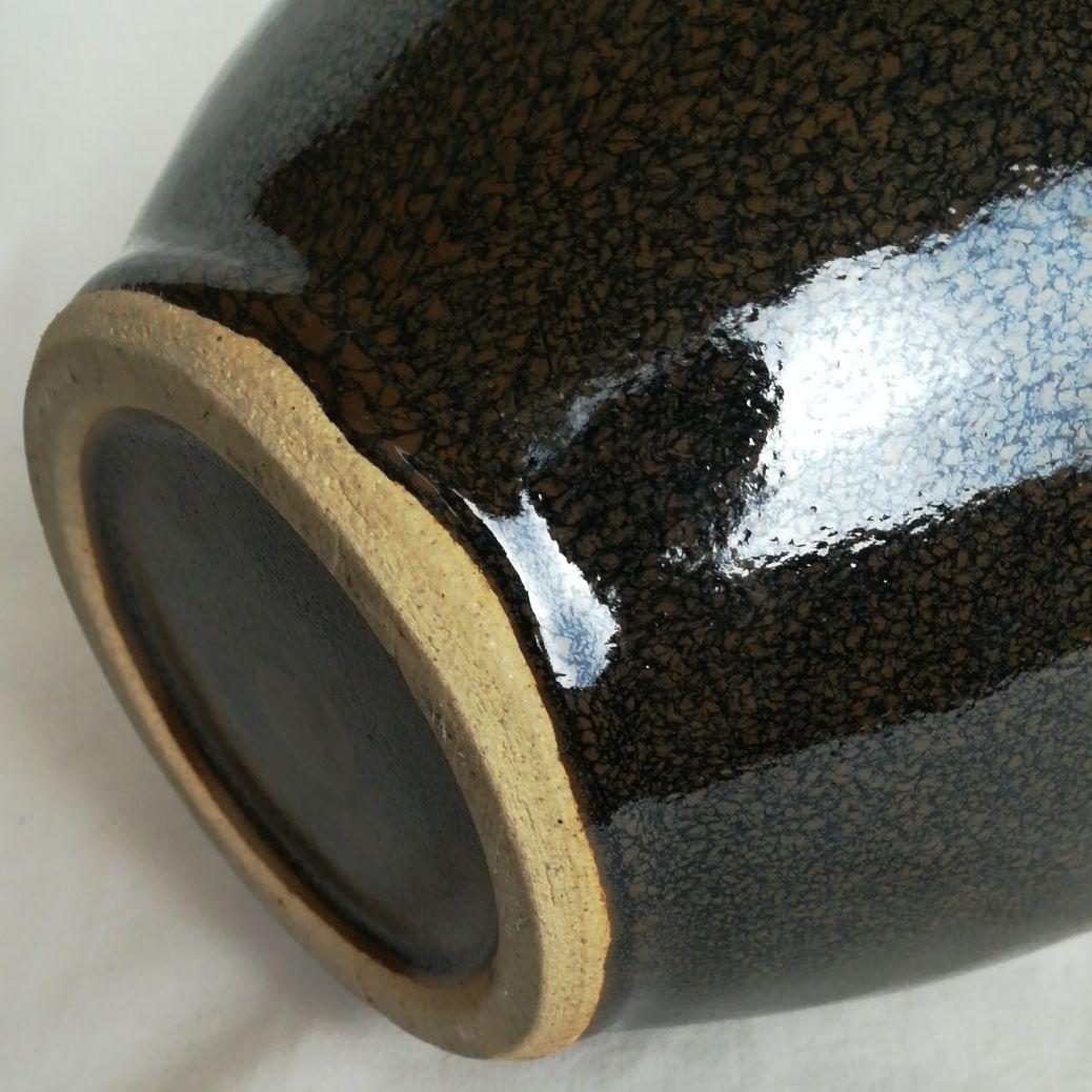 益子焼　菊池晃　油滴天目釉　花入　花生　壺　共箱