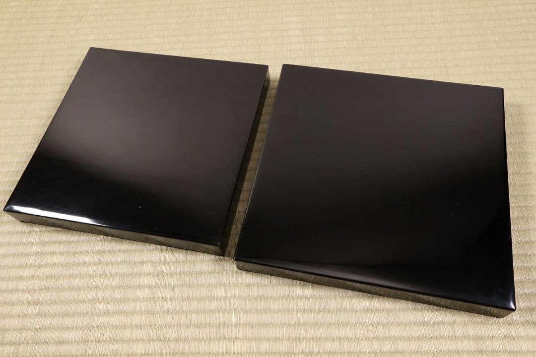 木製 松と海老 蒔絵 重膳一組 在銘 四方盆 大小二枚 香雲？【MA746】