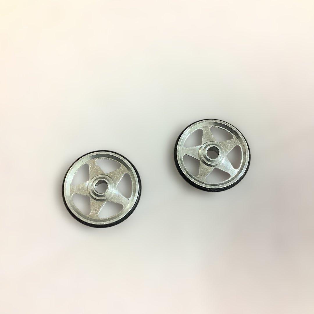 ミニ四駆19mmゴムリングアルミローラー(5本スポーク)直付けローラー(超希少) 5本スポーク】 プラリング付 アルミベアリングローラー (19mm