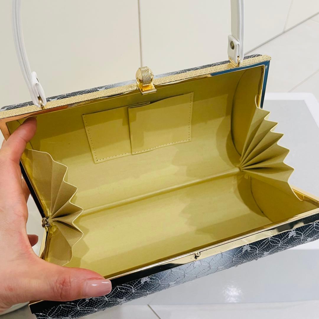 和装用 バッグ・草履（Lサイズ）セット（濃紺・ホワイト）シルバーレース 成人式