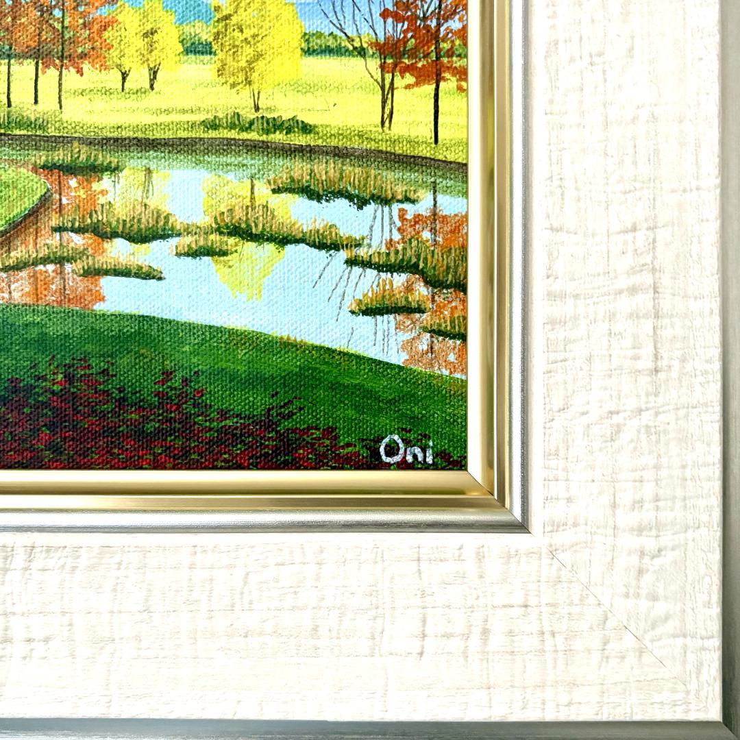 アクリル画　原画　「オータムパーク01」額縁付き　SMサイズ　風景画