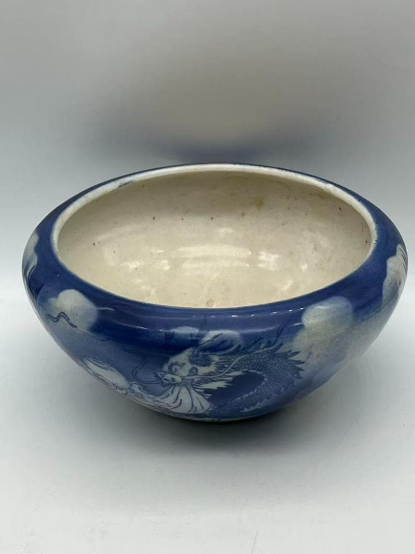 清時代　染付　青花雲龍文水洗　水丞 【旧家蔵出し】 香炉　茶道具(B-78) 青花黄彩雲龍文盤 大清康熙年製銘 旧家から～◇ 大