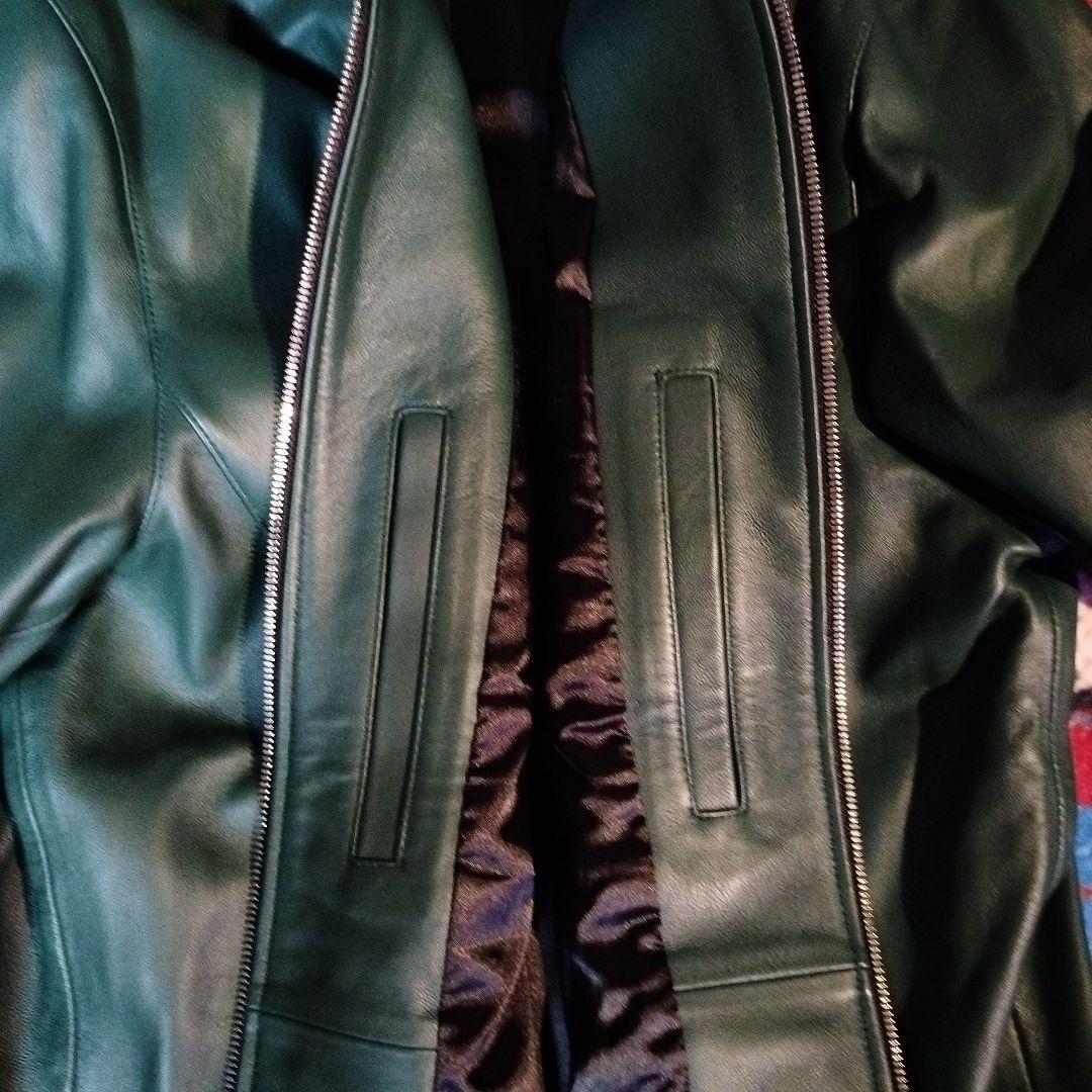 ジャックローズ ダークグリーン レザー シングルライダースジャケット