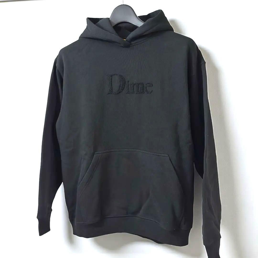 Dime クラシックロゴ 刺繍 パーカー 黒 M ブラック同色ロゴ ダイム 完売