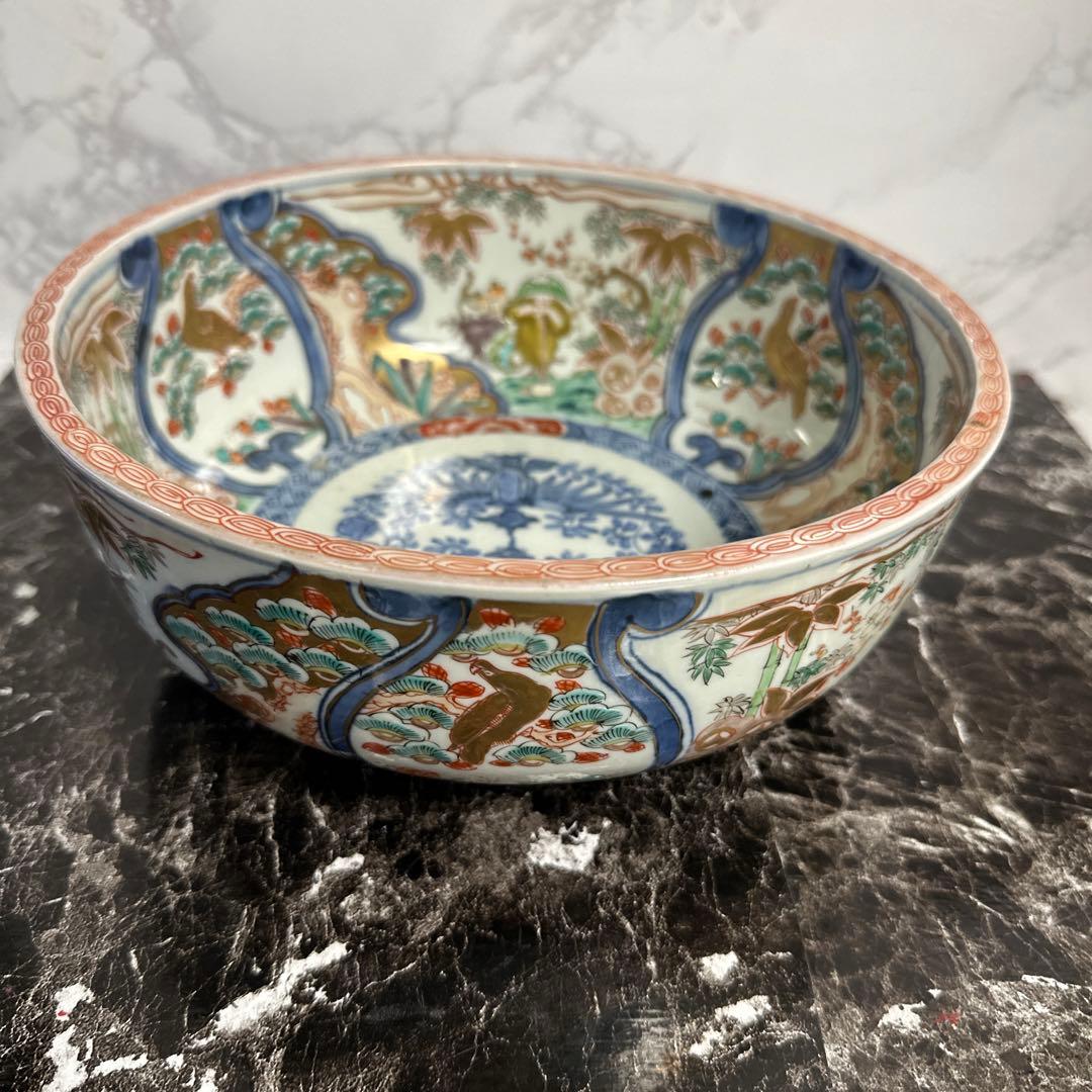 江戸期、色絵金蘭手、極上、花鳥人物図。箱付き。