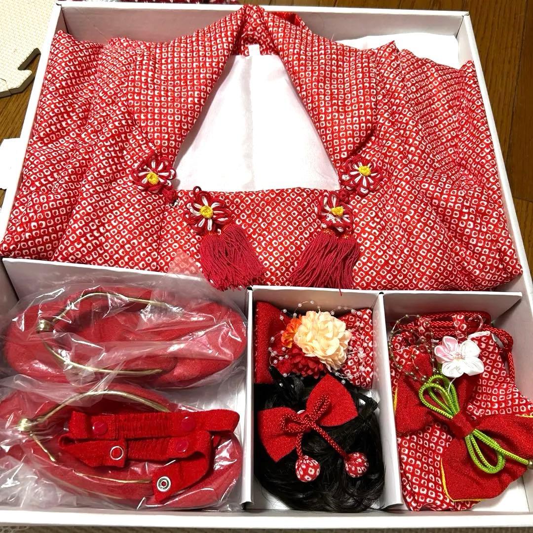 七五三 3歳　被布コート着物セット【つけ毛・髪飾り・草履・かかと止め付き】