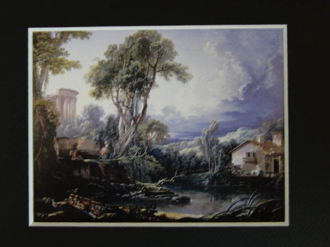 フランソワ ブーシェ、【水車のある風景】、希少画集画、状態良好