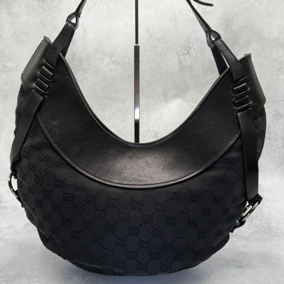 GUCCI グッチ ワンショルダーバッグ GGキャンバス レザー 肩掛け 黒