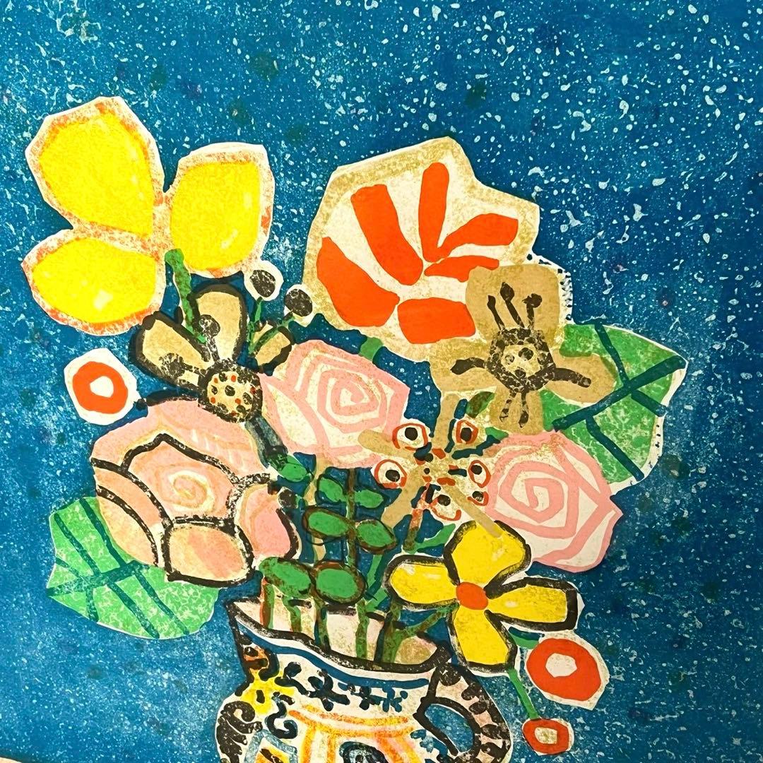 リトグラフ PAUL AIZPIRI ポール・アイズピリ作 『青いバックの花