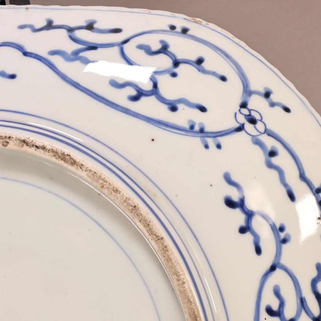 BK304　江戸期　肥前焼　古伊万里　大明成化年製　牡丹鳳凰角切刺身鉢　37㎝