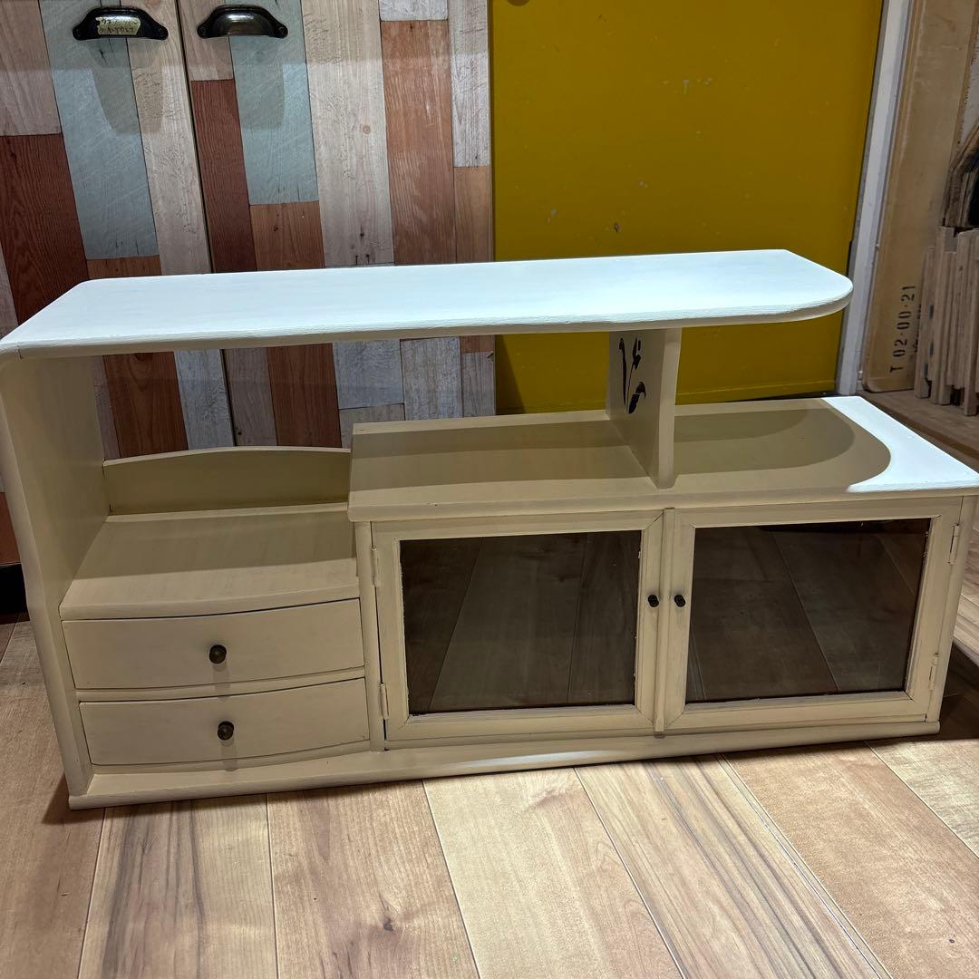 昭和レトロ 木製飾り棚 引き出し ガラスキャビネット 昭和レトロ 木製