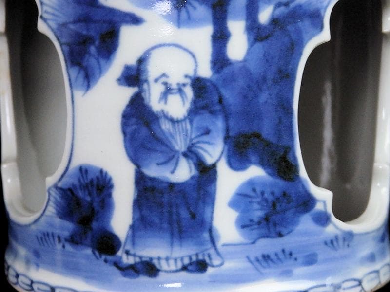 古伊万里　染付　七賢人の図　大振盃台　D351AS-fbhc