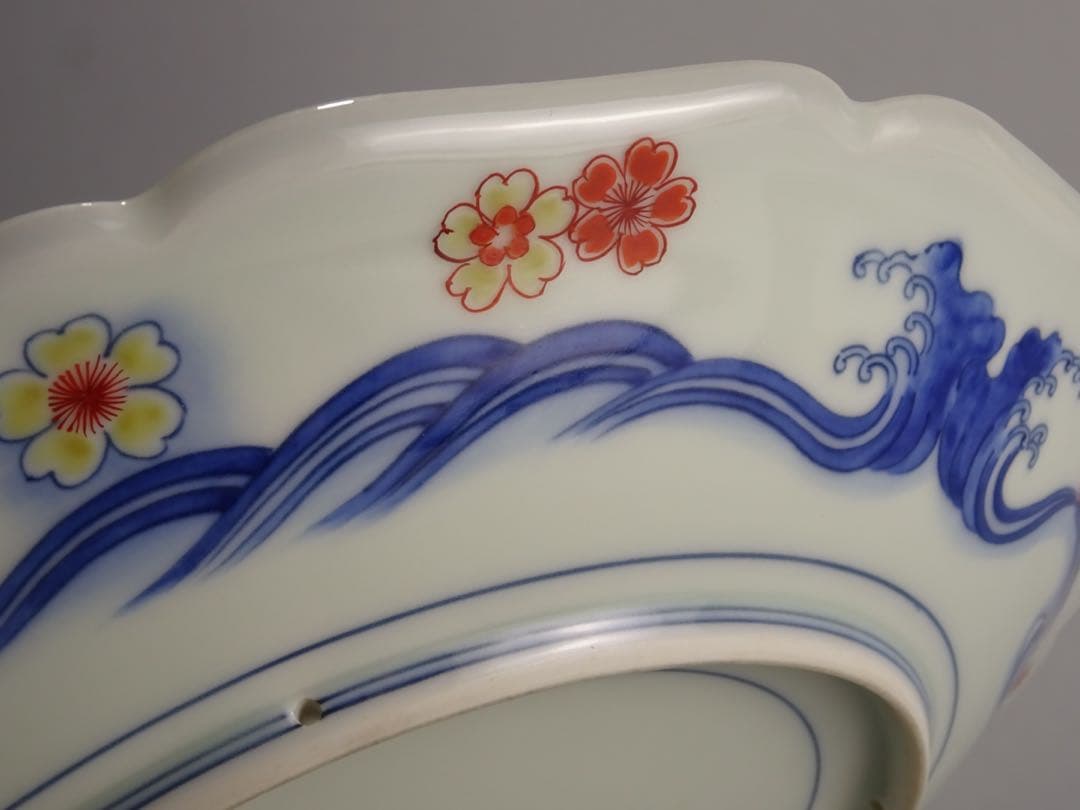 名工 十二代 今泉今右衛門 色鍋島 柴垣椿絵 額皿 飾