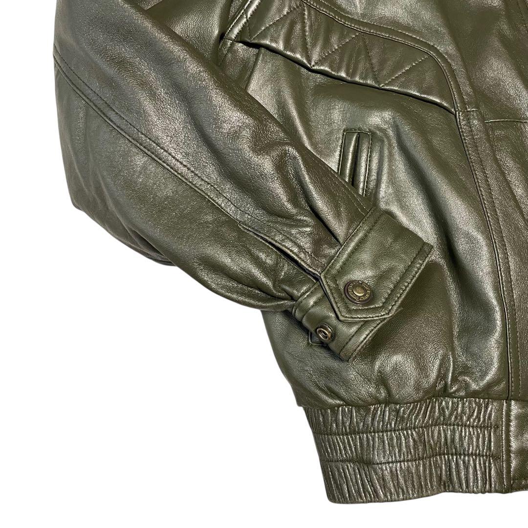 vintage】スペイン 羊革ラムレザーシングルライダースジャケット カーキL