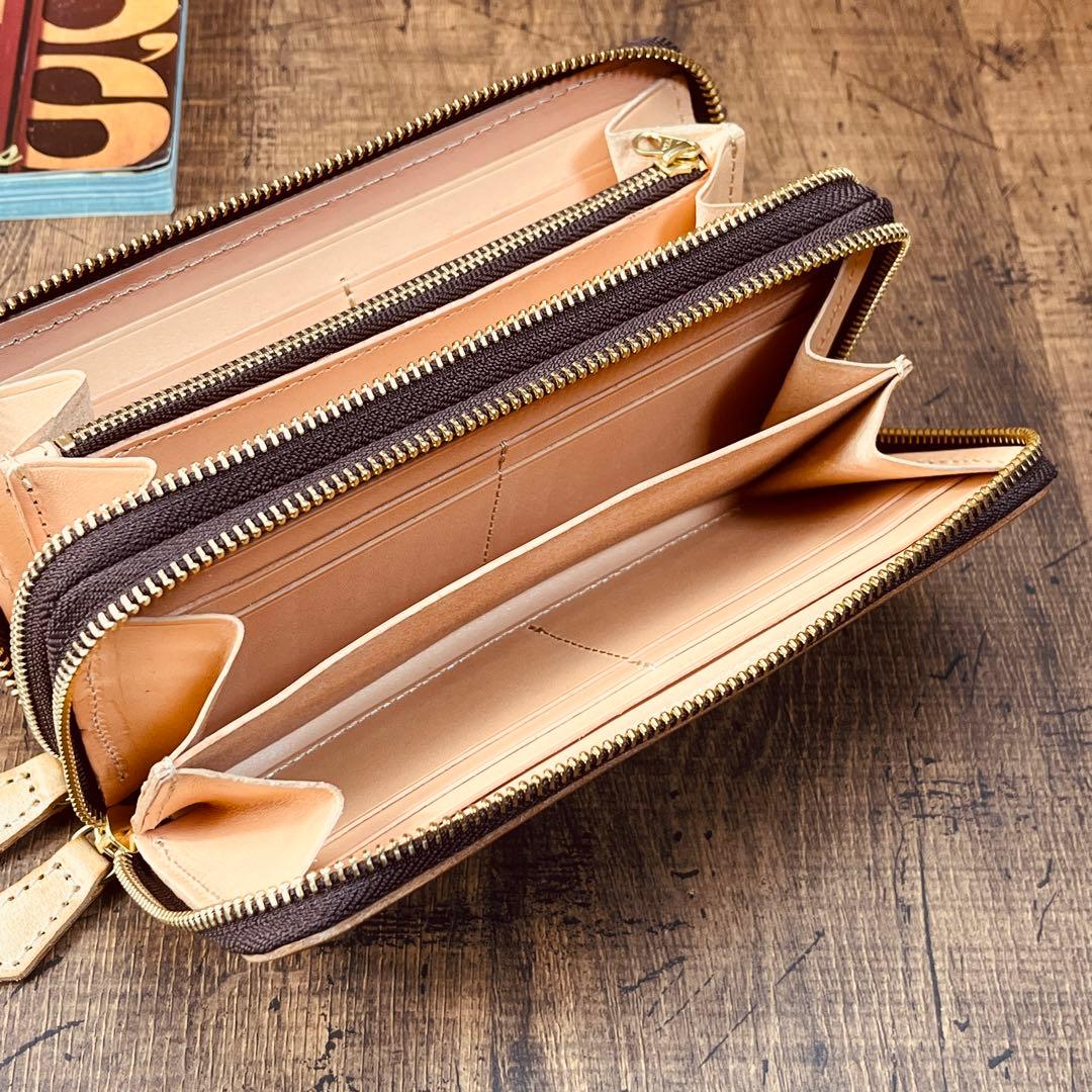 サドルレザー ヌメ革 ラウンドファスナー ダブルファスナー　メンズ財布