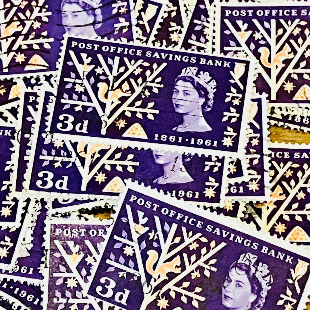 海外 外国 イギリスの切手 消印有 エリザベス女王 りす 同柄50枚セット