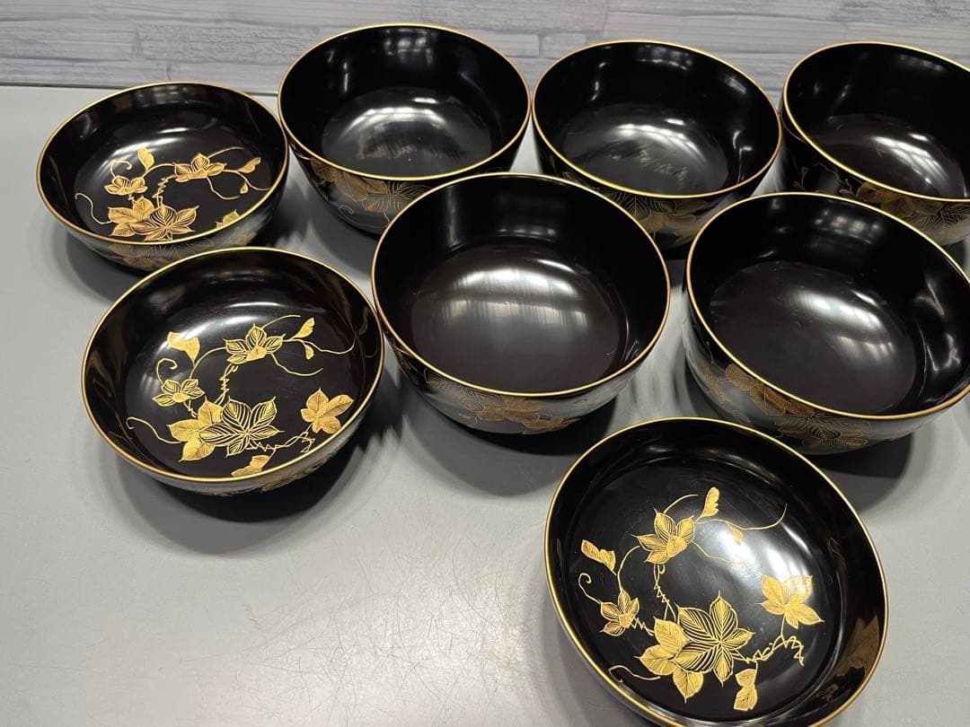 極上　輪島塗　沈金蒔絵　大きめ　吸物椀　煮椀　五客　木製　五客はラストです。