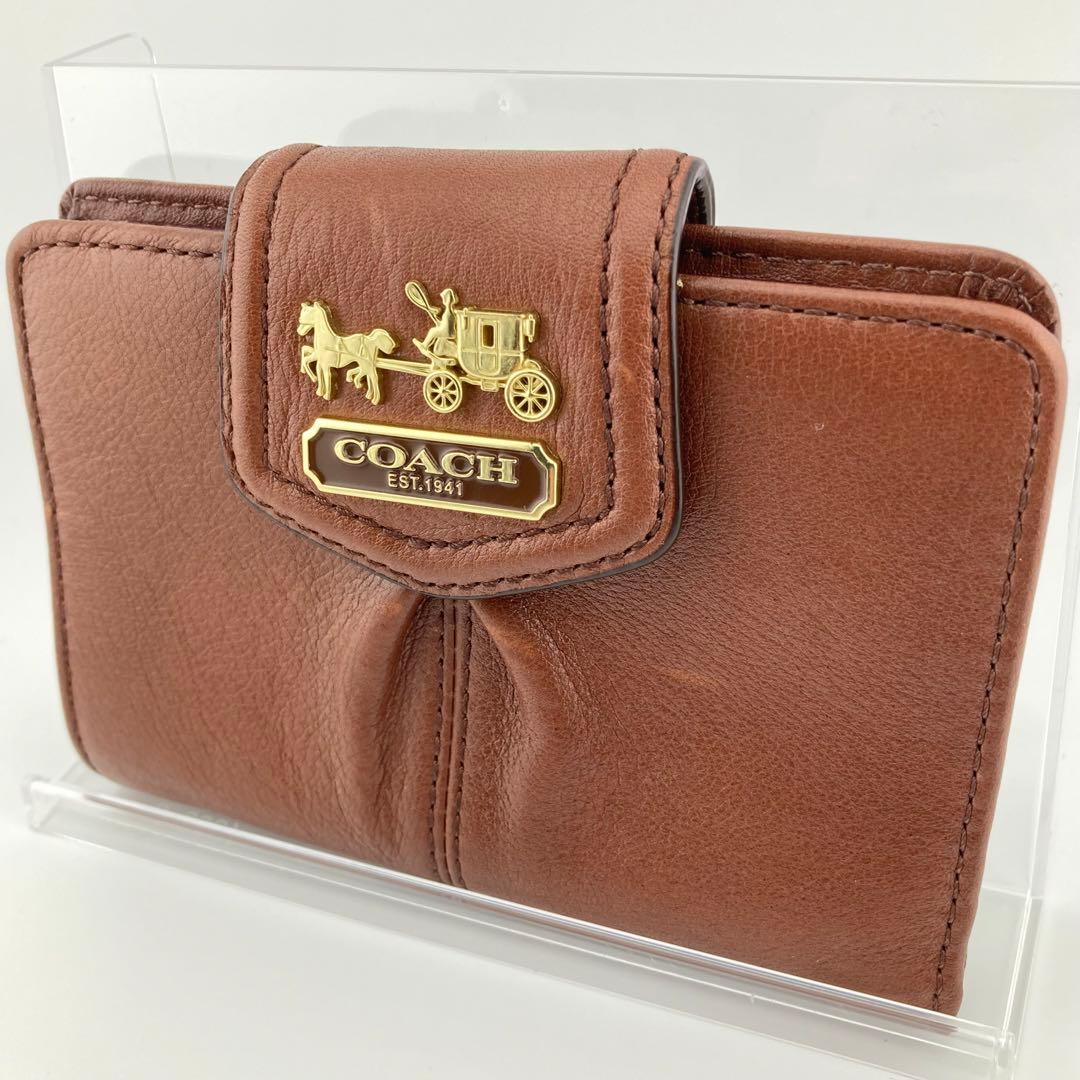 COACH コーチ 二つ折り 財布 ブラウン レザー レディース 馬車ロゴ